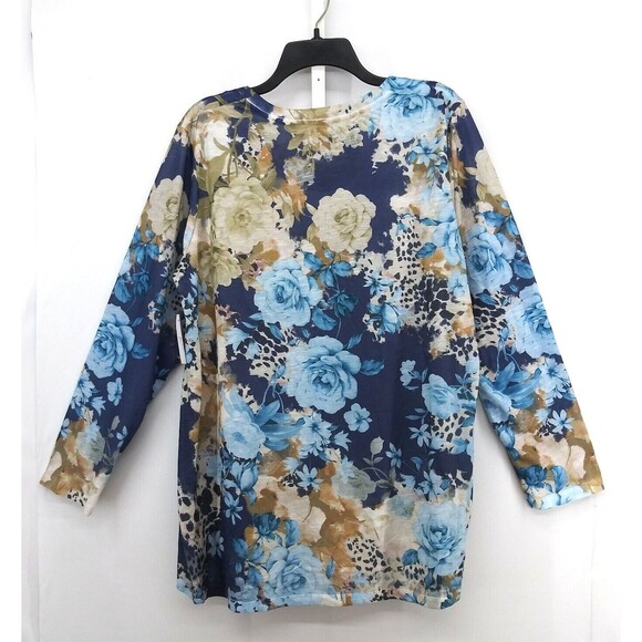 Time and Tru Shirt Womens Size XXL Blue Floral Beaded Long Sleeve Pullover Top - Picture 4 of 9